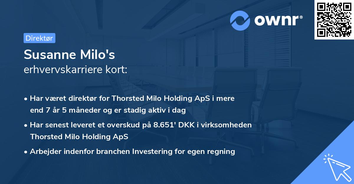 Susanne Milo's erhvervskarriere kort