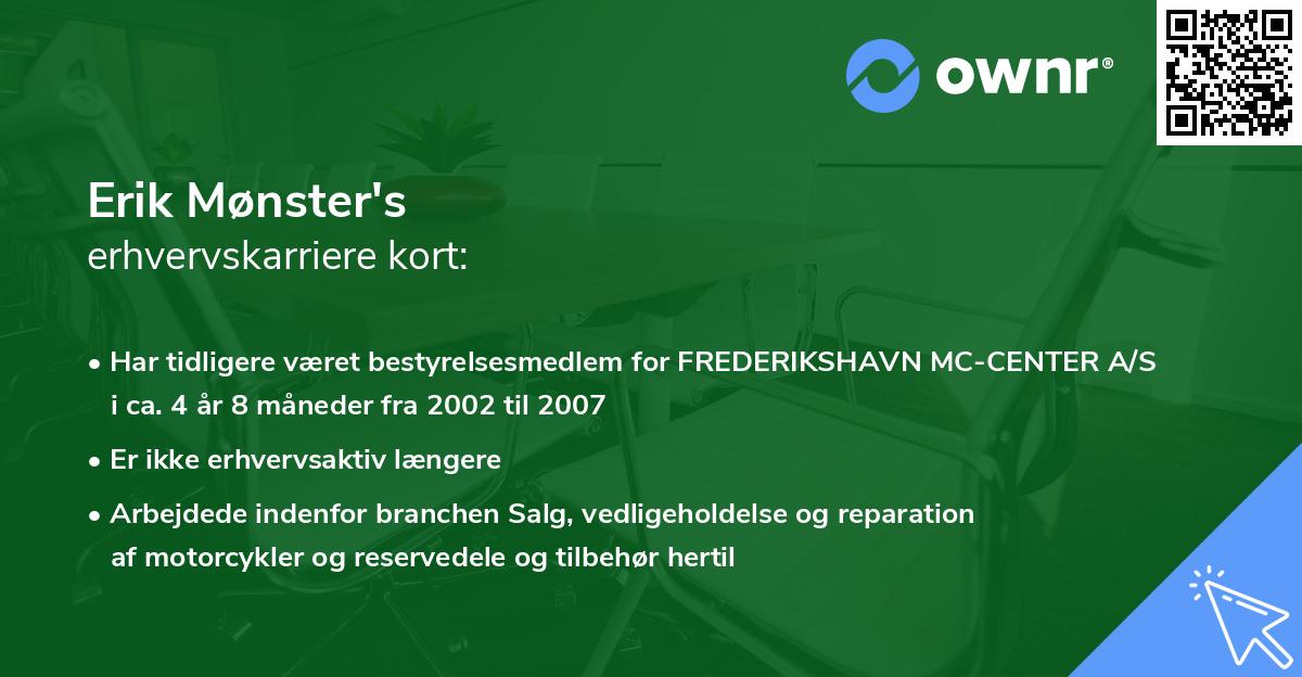 Erik Mønster's erhvervskarriere kort