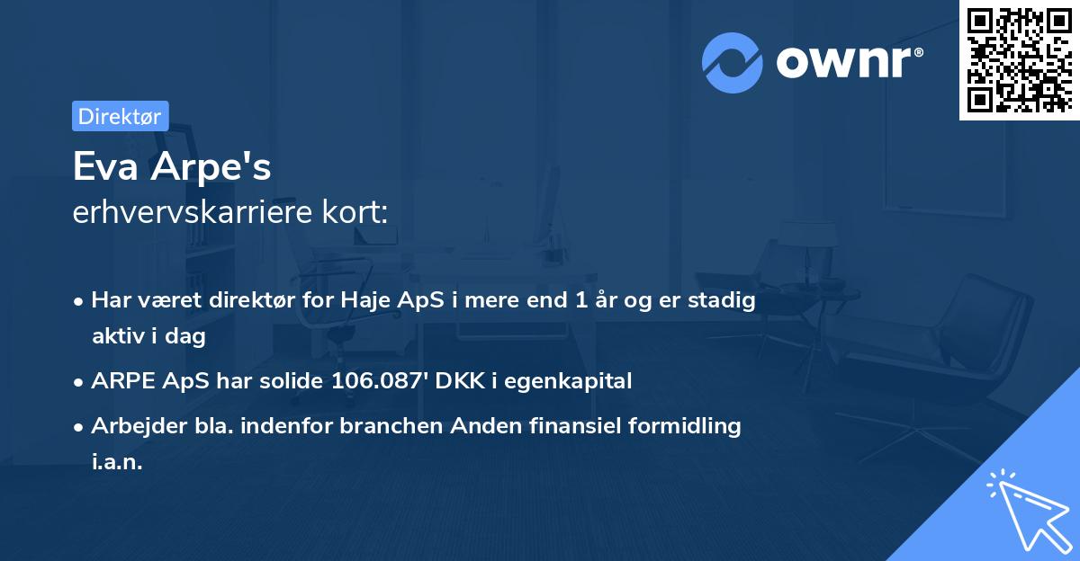 Eva Arpe's erhvervskarriere kort