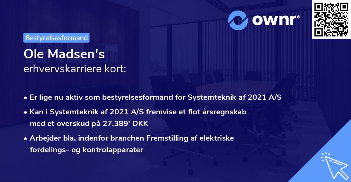 Ole Madsen's erhvervskarriere kort