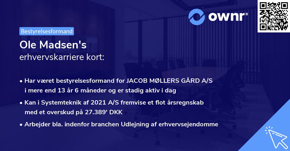 Ole Madsen's erhvervskarriere kort
