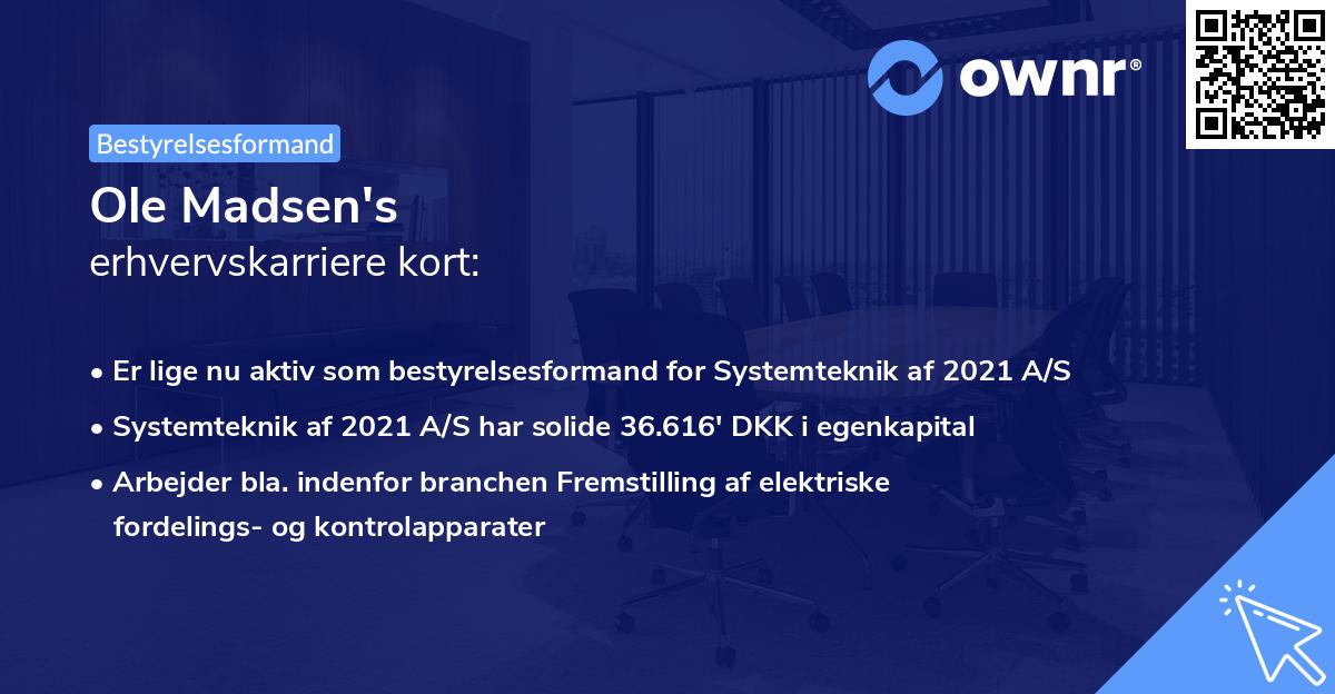Ole Madsen's erhvervskarriere kort