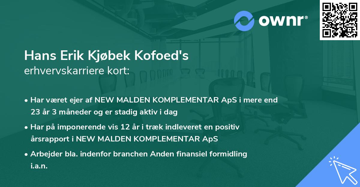 Hans Erik Kjøbek Kofoed's erhvervskarriere kort