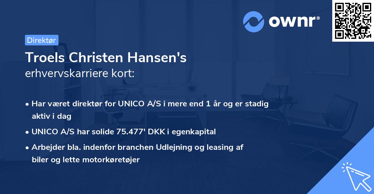 Troels Christen Hansen's erhvervskarriere kort