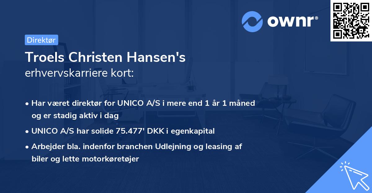 Troels Christen Hansen's erhvervskarriere kort