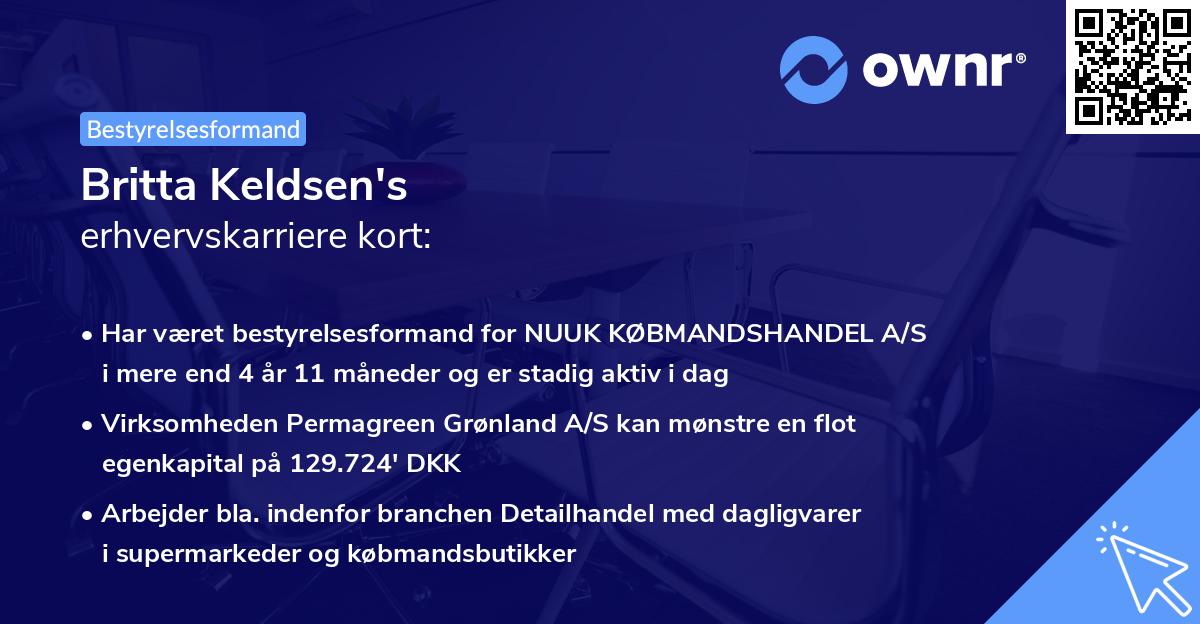 Britta Keldsen's erhvervskarriere kort