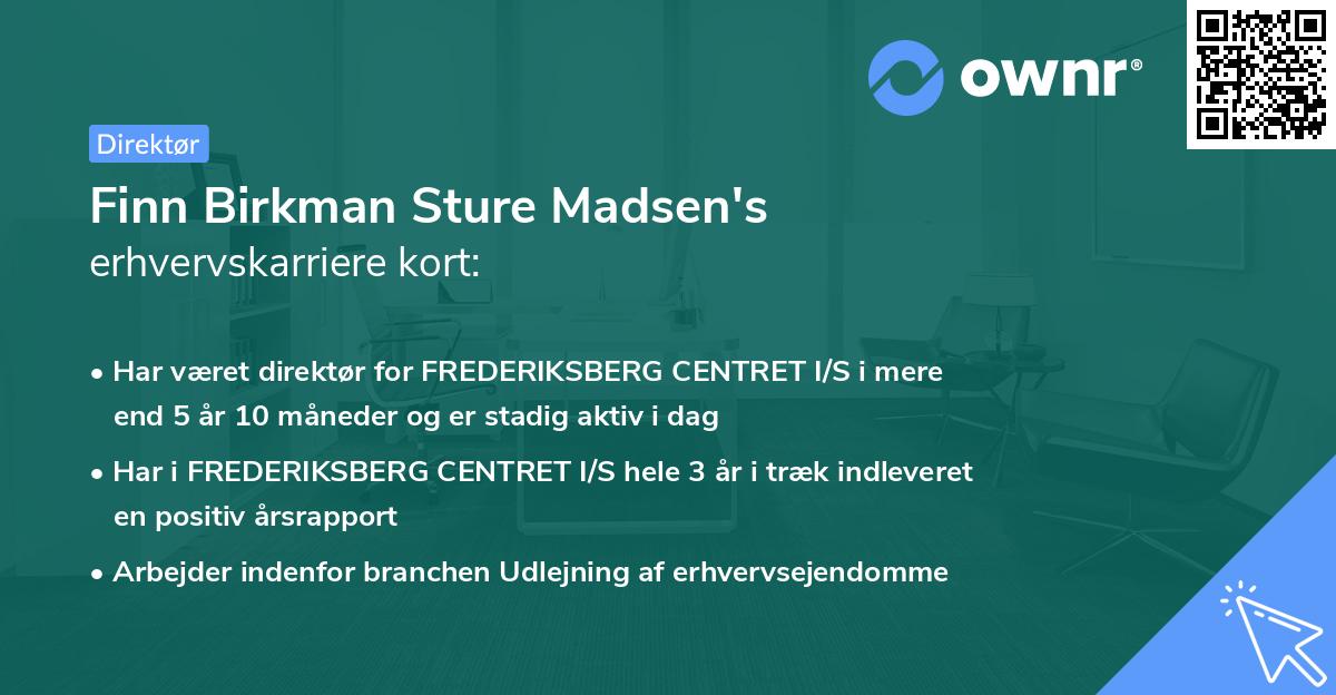 Finn Birkman Sture Madsen's erhvervskarriere kort