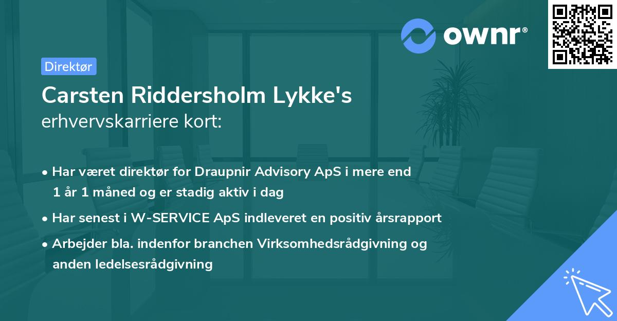 Carsten Riddersholm Lykke's erhvervskarriere kort