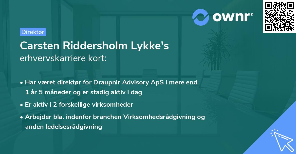 Carsten Riddersholm Lykke's erhvervskarriere kort