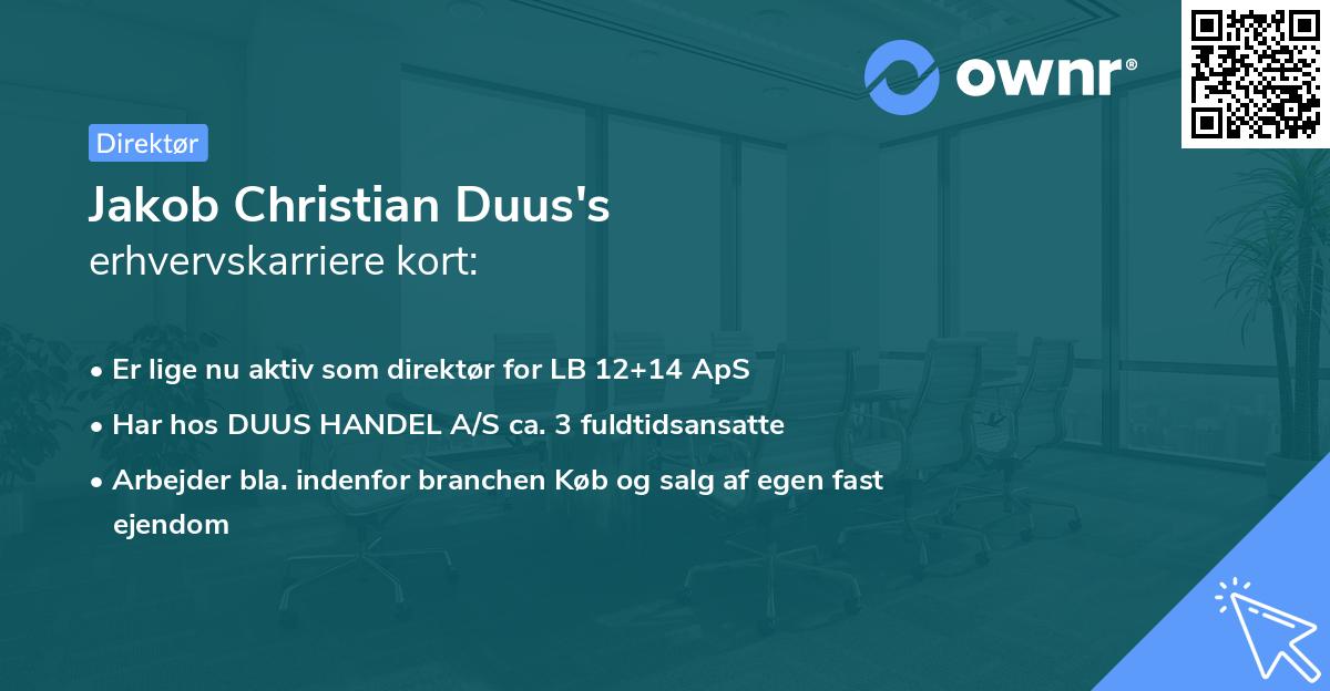 Jakob Christian Duus's erhvervskarriere kort