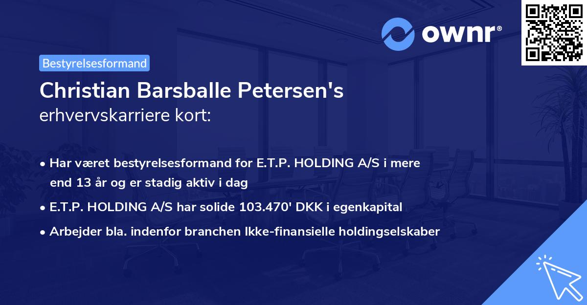 Christian Barsballe Petersen's erhvervskarriere kort