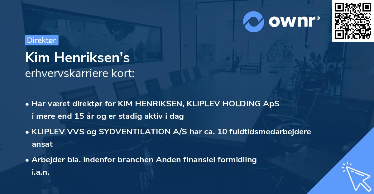 Kim Henriksen's erhvervskarriere kort