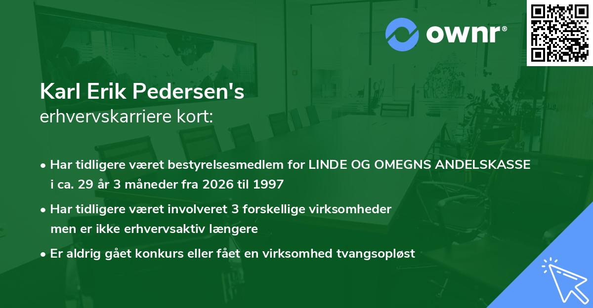 Karl Erik Pedersen's erhvervskarriere kort