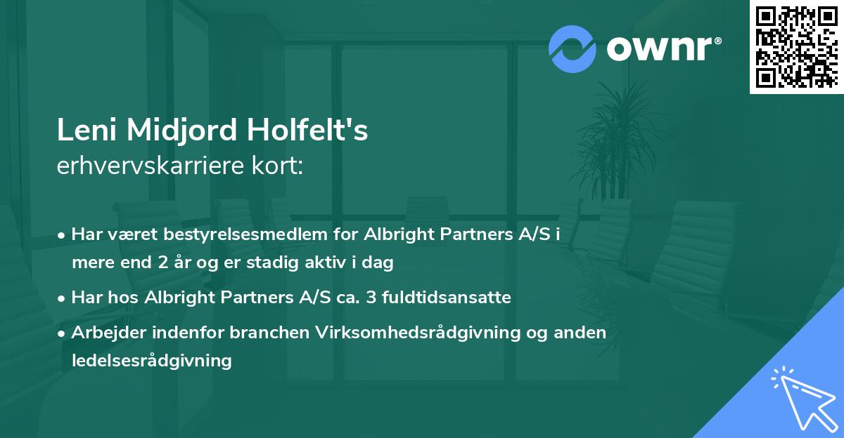 Leni Midjord Holfelt's erhvervskarriere kort