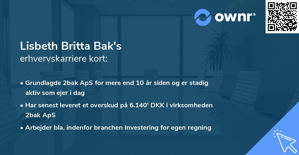 Lisbeth Britta Bak's erhvervskarriere kort