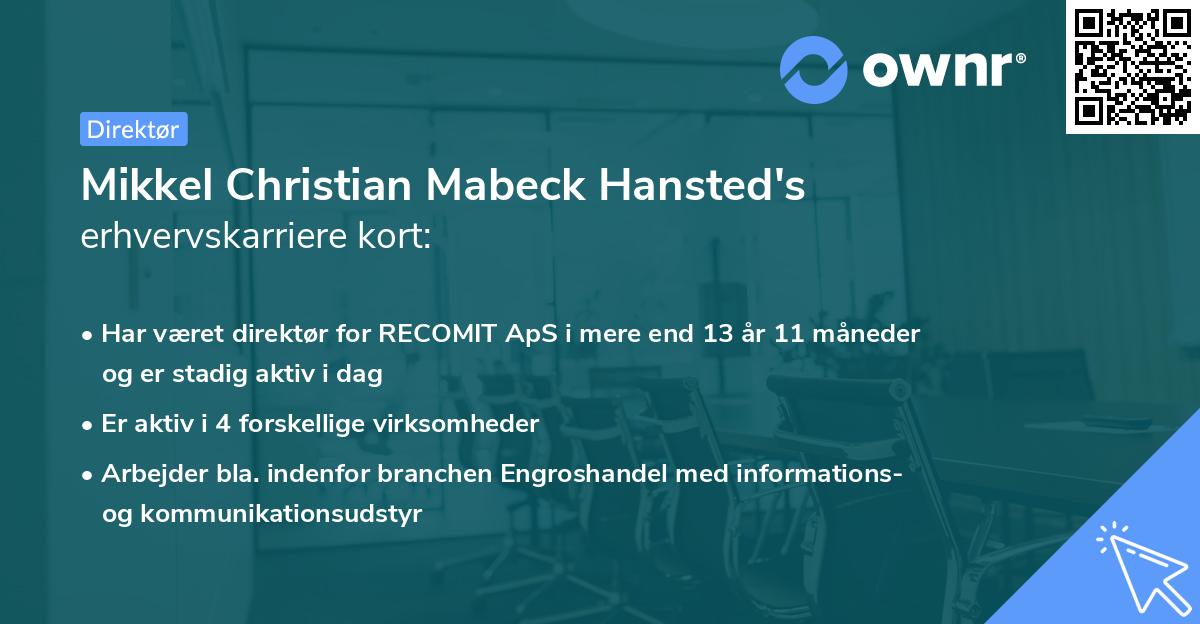 Mikkel Christian Mabeck Hansted's erhvervskarriere kort