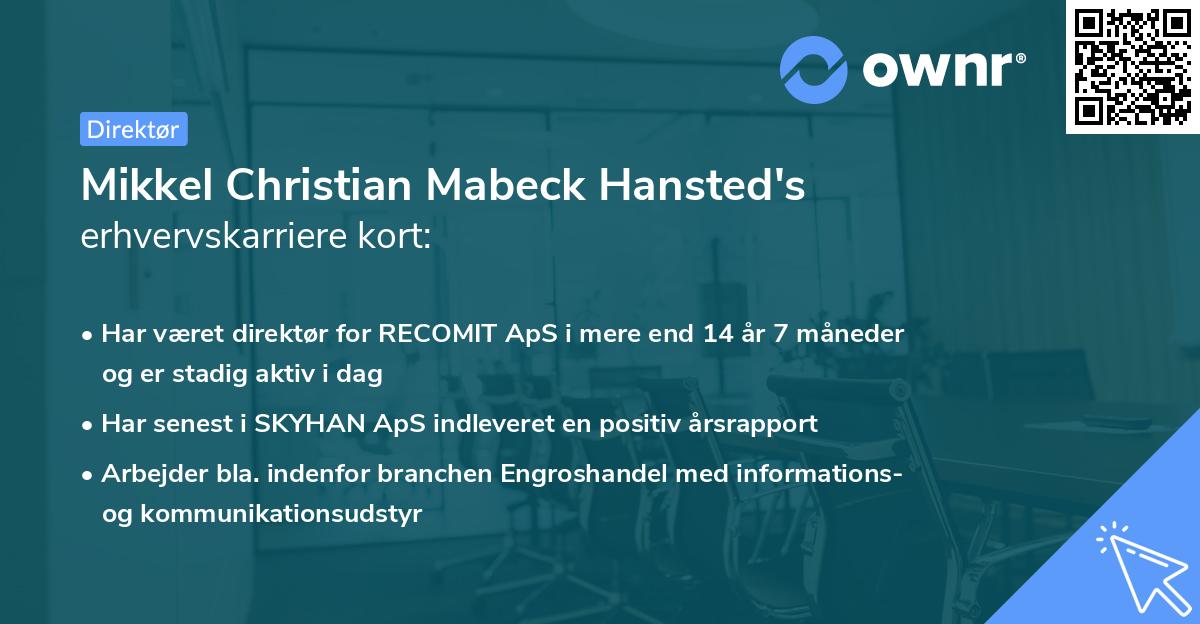 Mikkel Christian Mabeck Hansted's erhvervskarriere kort