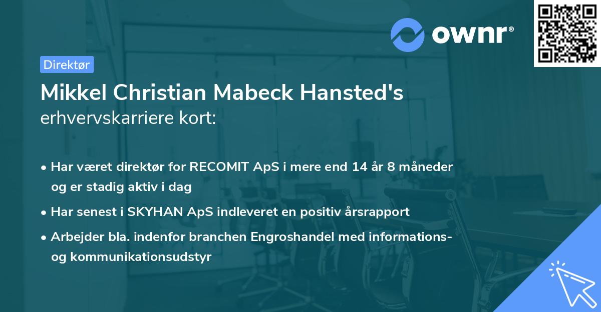 Mikkel Christian Mabeck Hansted's erhvervskarriere kort