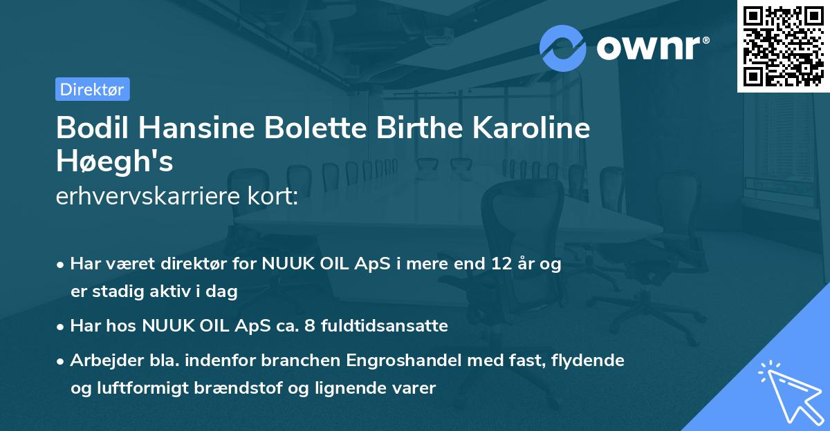Bodil Hansine Bolette Birthe Karoline Høegh's erhvervskarriere kort