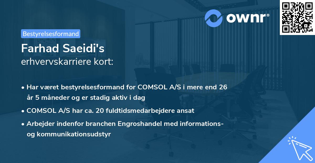 Farhad Saeidi's erhvervskarriere kort