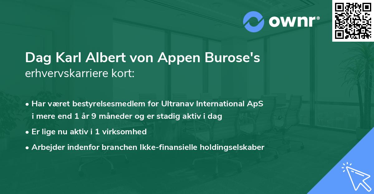 Dag Karl Albert von Appen Burose's erhvervskarriere kort