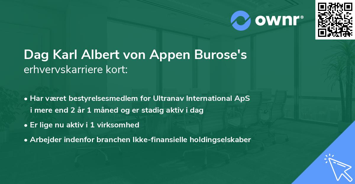 Dag Karl Albert von Appen Burose's erhvervskarriere kort