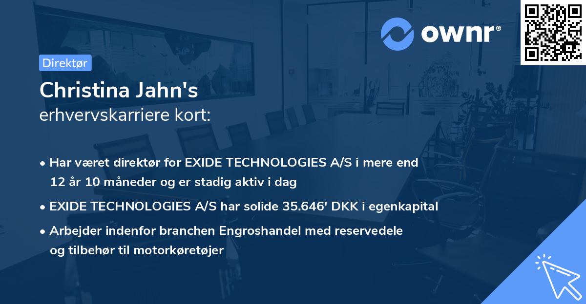 Christina Jahn's erhvervskarriere kort