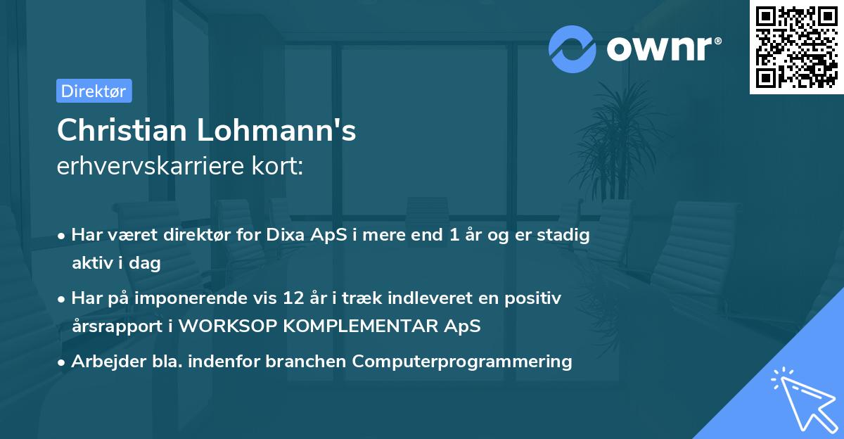 Christian Lohmann's erhvervskarriere kort