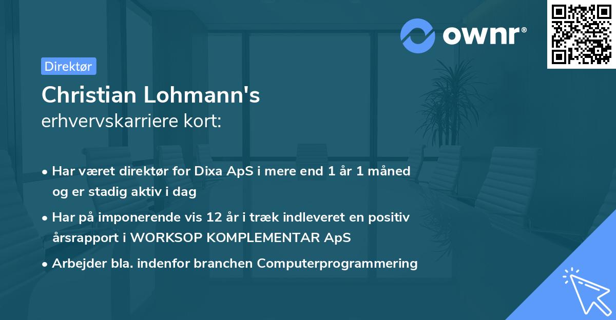 Christian Lohmann's erhvervskarriere kort
