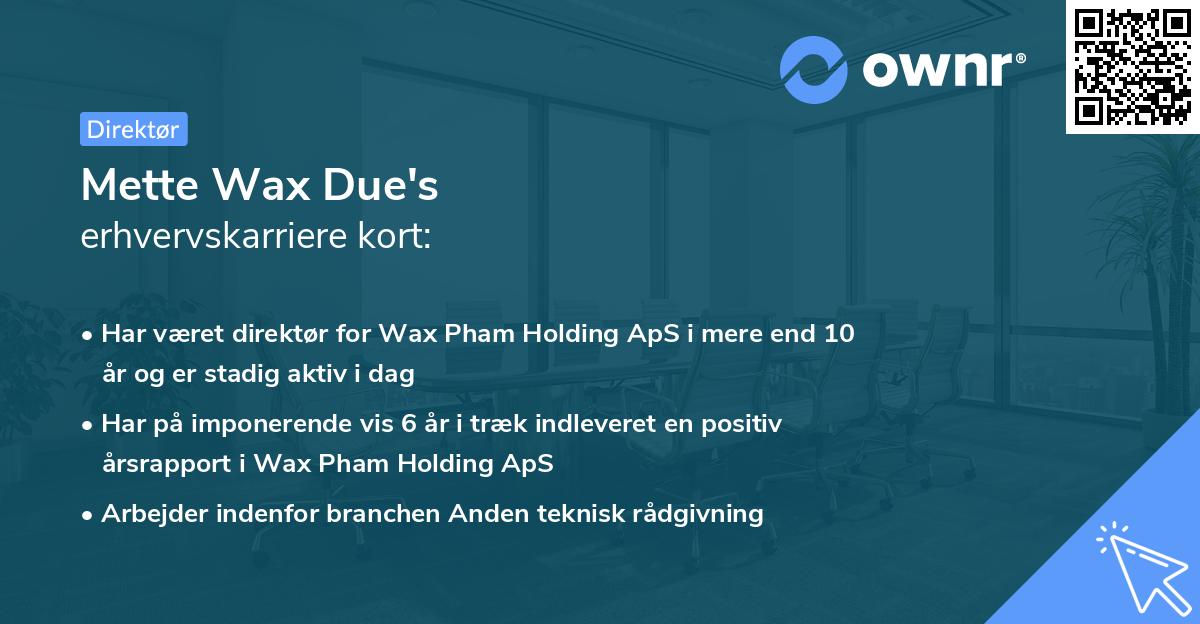 Mette Wax Due's erhvervskarriere kort