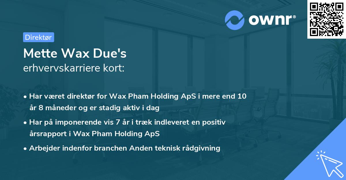 Mette Wax Due's erhvervskarriere kort