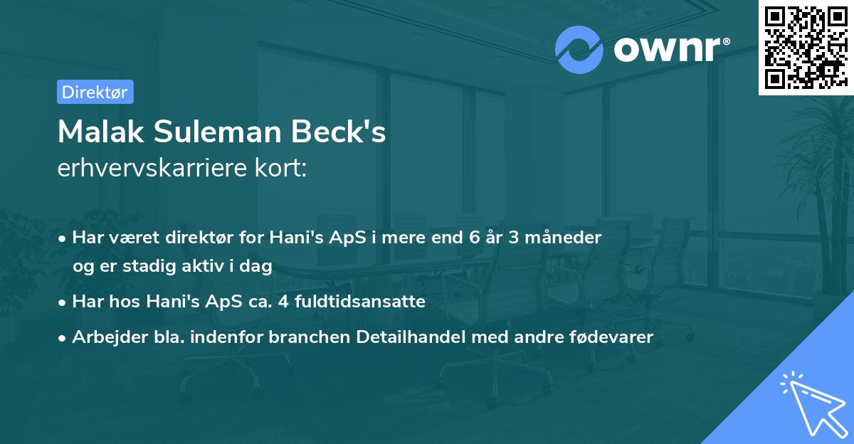 Malak Suleman Beck's erhvervskarriere kort