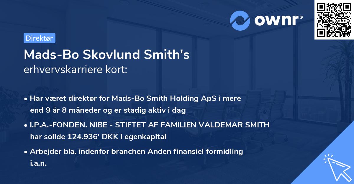 Mads-Bo Skovlund Smith's erhvervskarriere kort