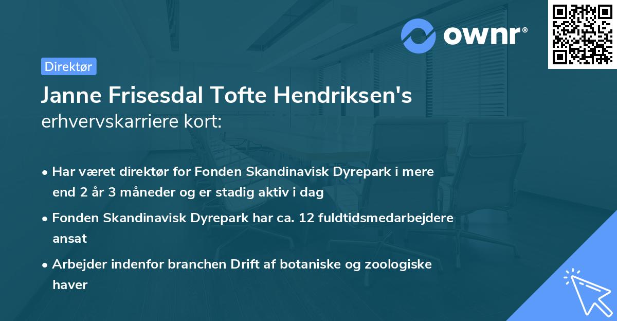Janne Frisesdal Tofte Hendriksen's erhvervskarriere kort