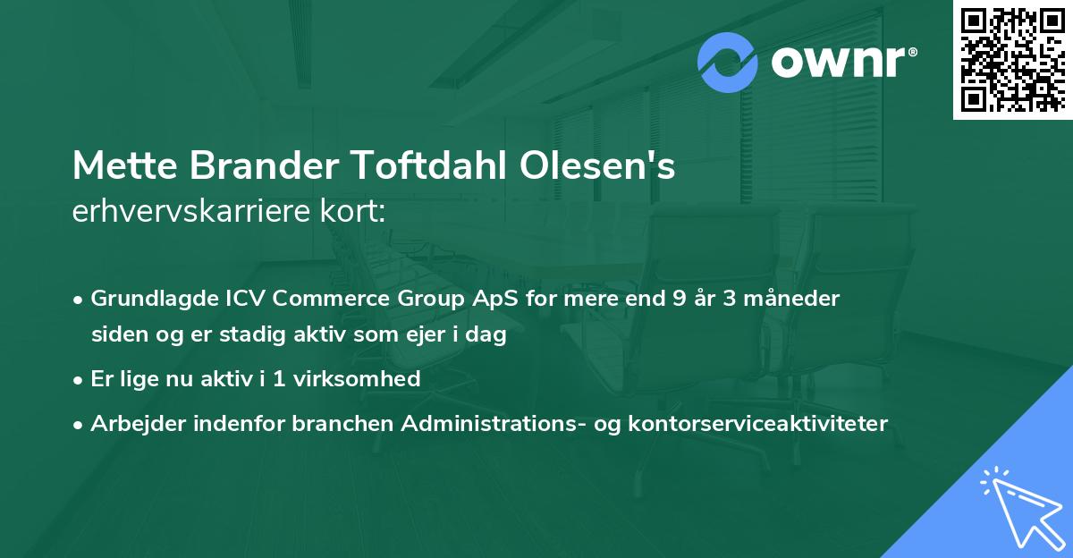 Mette Brander Toftdahl Olesen's erhvervskarriere kort