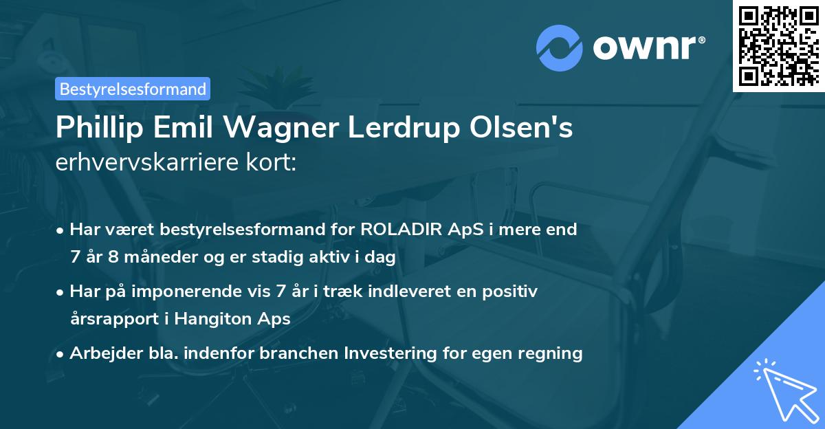 Phillip Emil Wagner Lerdrup Olsen's erhvervskarriere kort