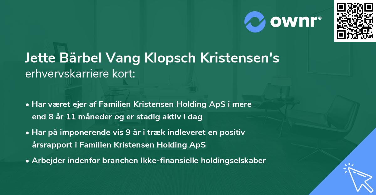 Jette Bärbel Vang Klopsch Kristensen's erhvervskarriere kort