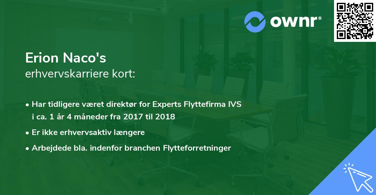Erion Naco's erhvervskarriere kort