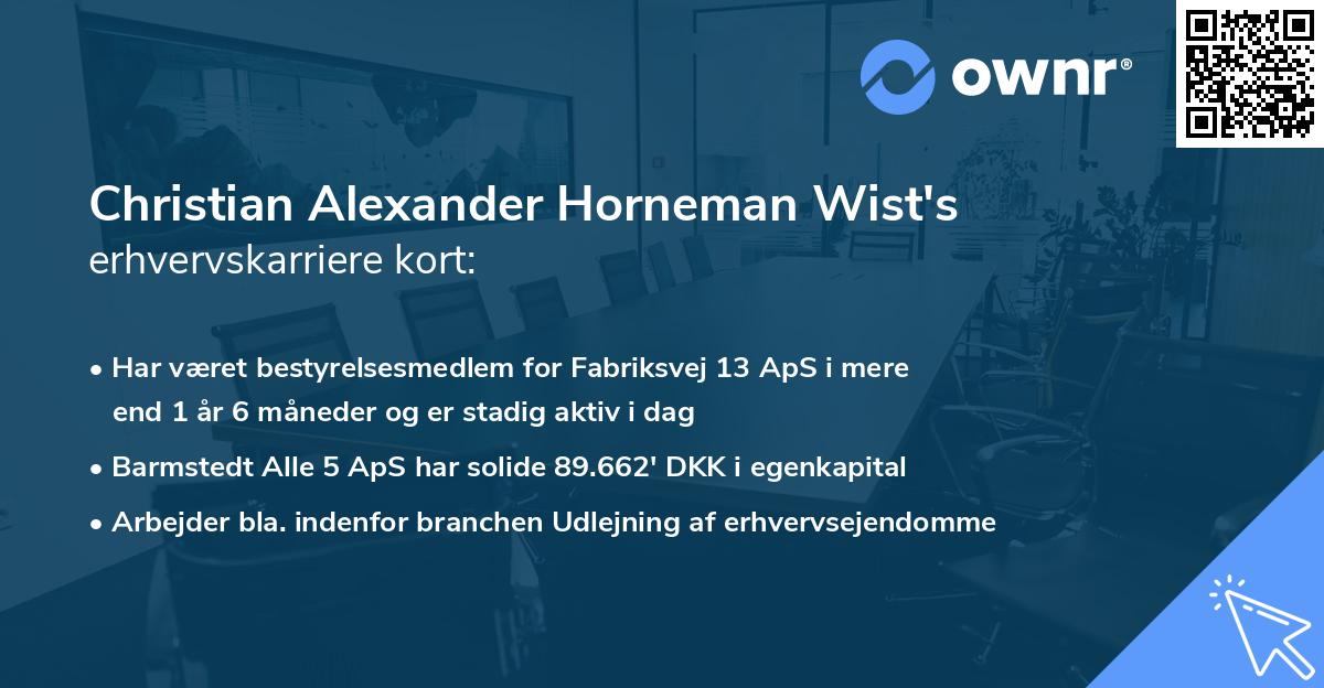 Christian Alexander Horneman Wist's erhvervskarriere kort