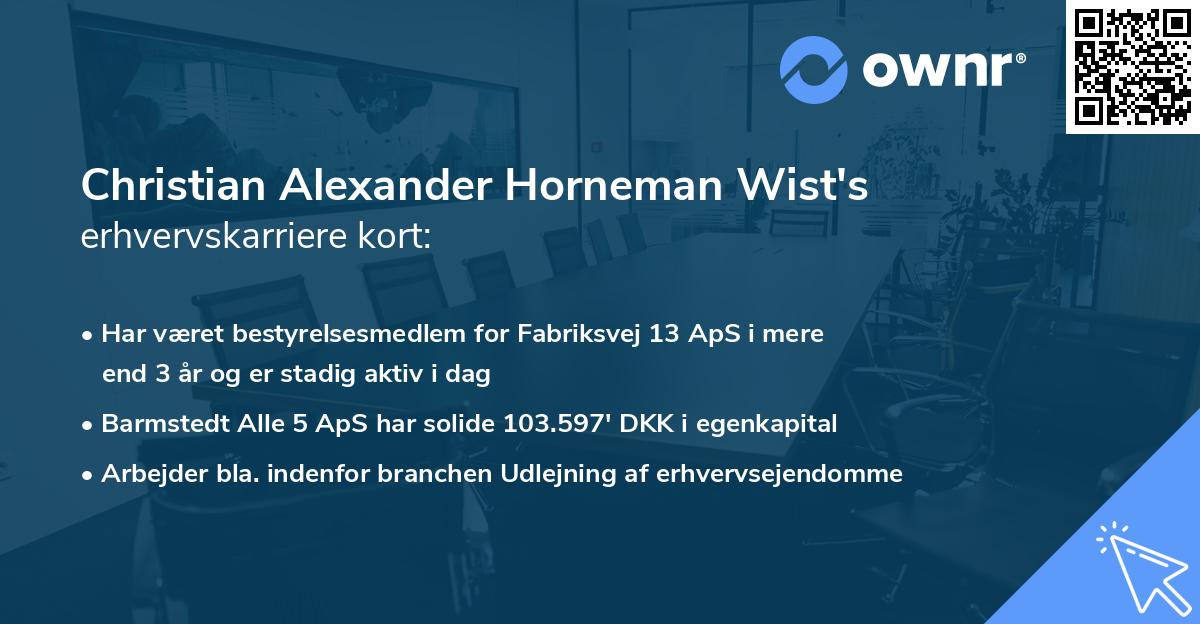 Christian Alexander Horneman Wist's erhvervskarriere kort