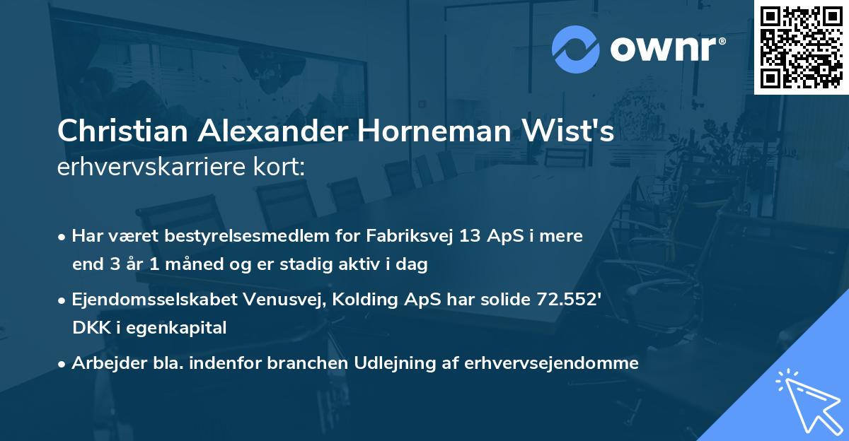 Christian Alexander Horneman Wist's erhvervskarriere kort