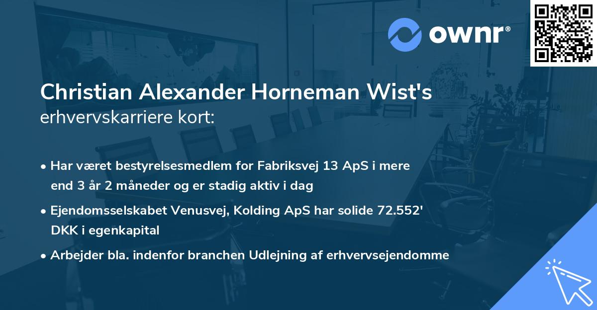 Christian Alexander Horneman Wist's erhvervskarriere kort