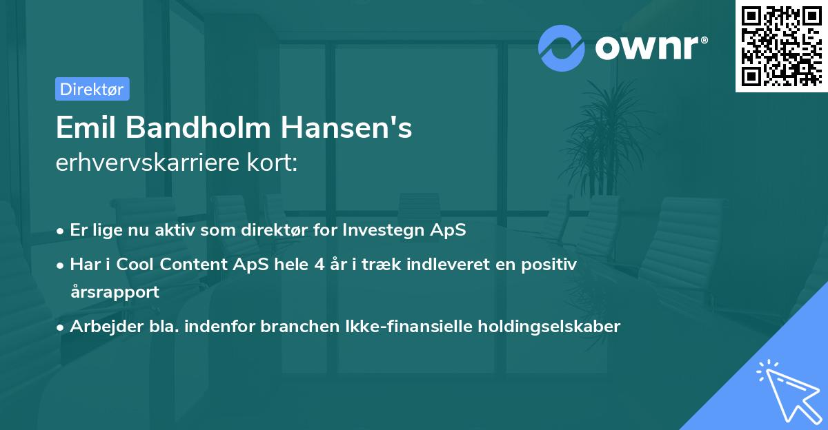 Emil Bandholm Hansen's erhvervskarriere kort