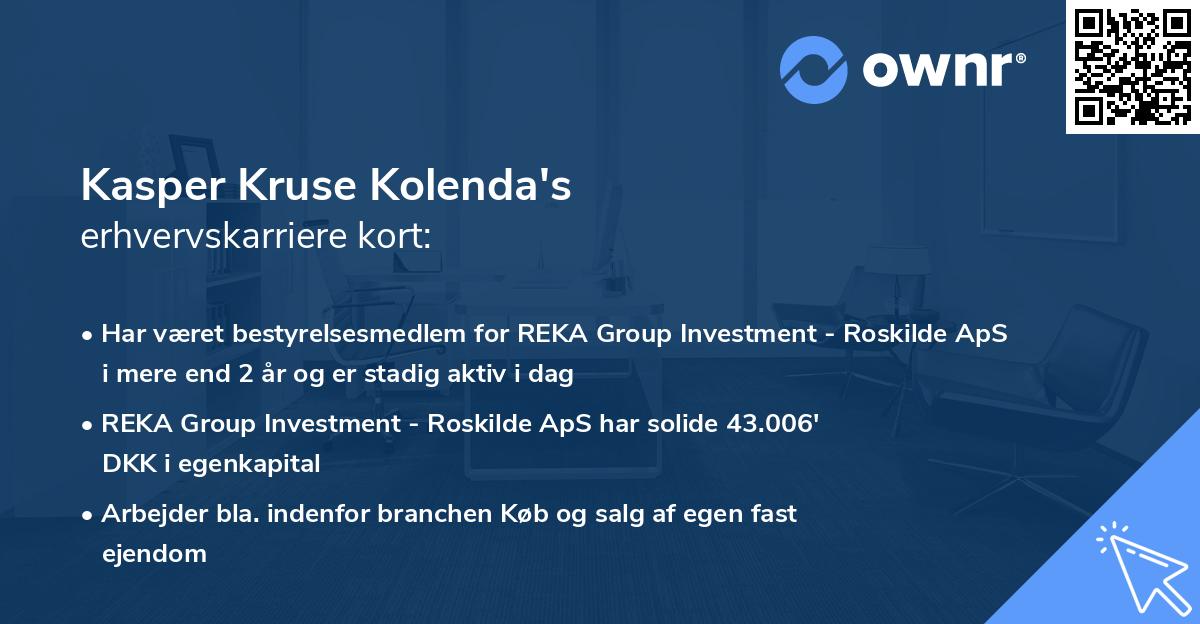Kasper Kruse Kolenda's erhvervskarriere kort