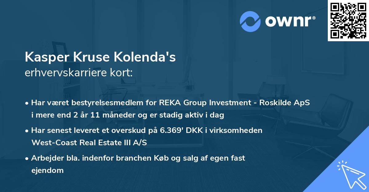 Kasper Kruse Kolenda's erhvervskarriere kort