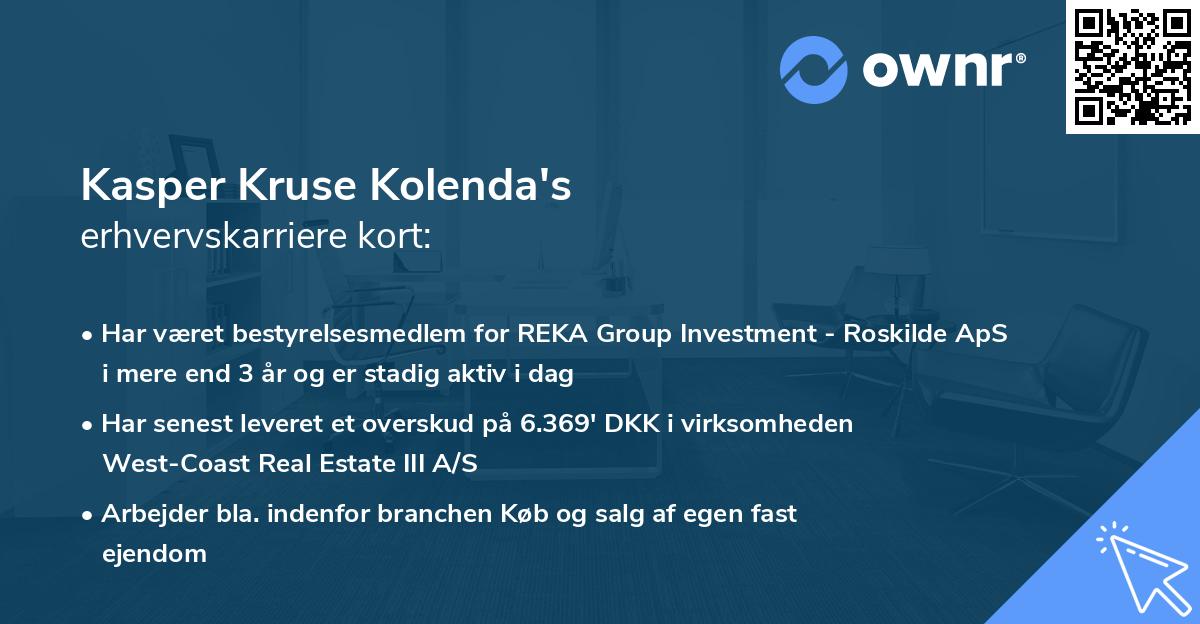 Kasper Kruse Kolenda's erhvervskarriere kort