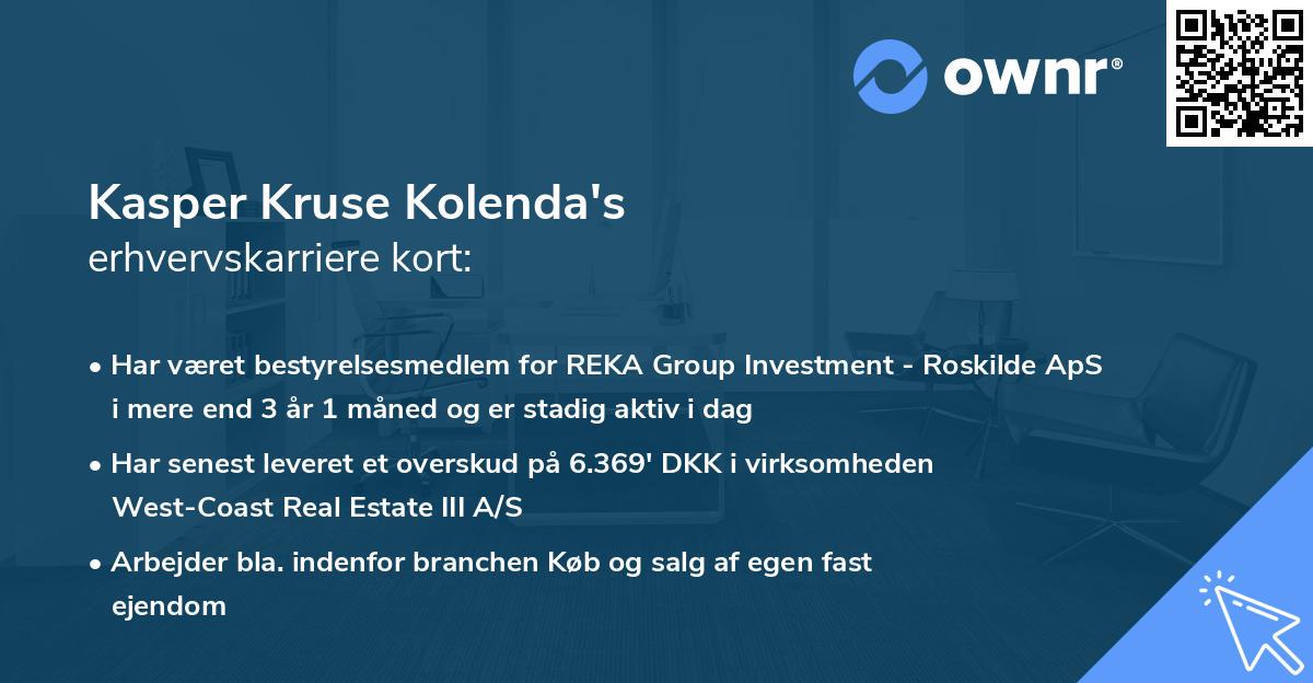 Kasper Kruse Kolenda's erhvervskarriere kort