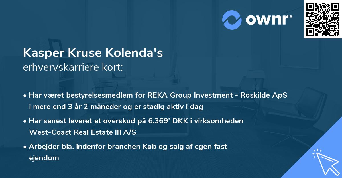 Kasper Kruse Kolenda's erhvervskarriere kort