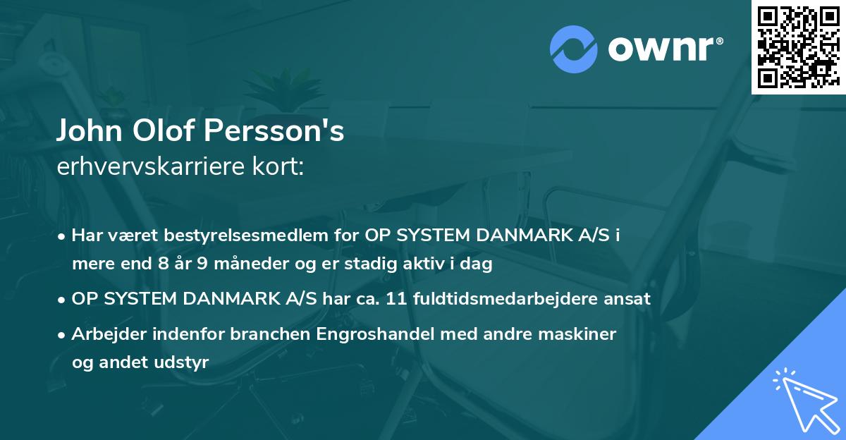 John Olof Persson's erhvervskarriere kort