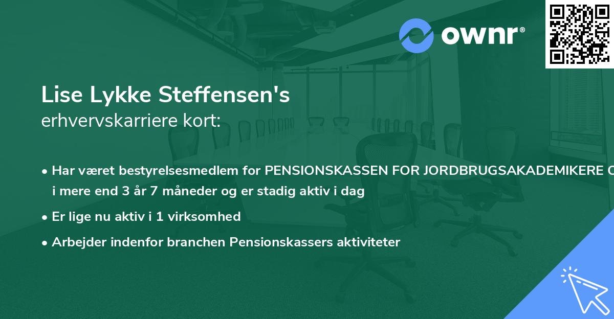 Lise Lykke Steffensen's erhvervskarriere kort